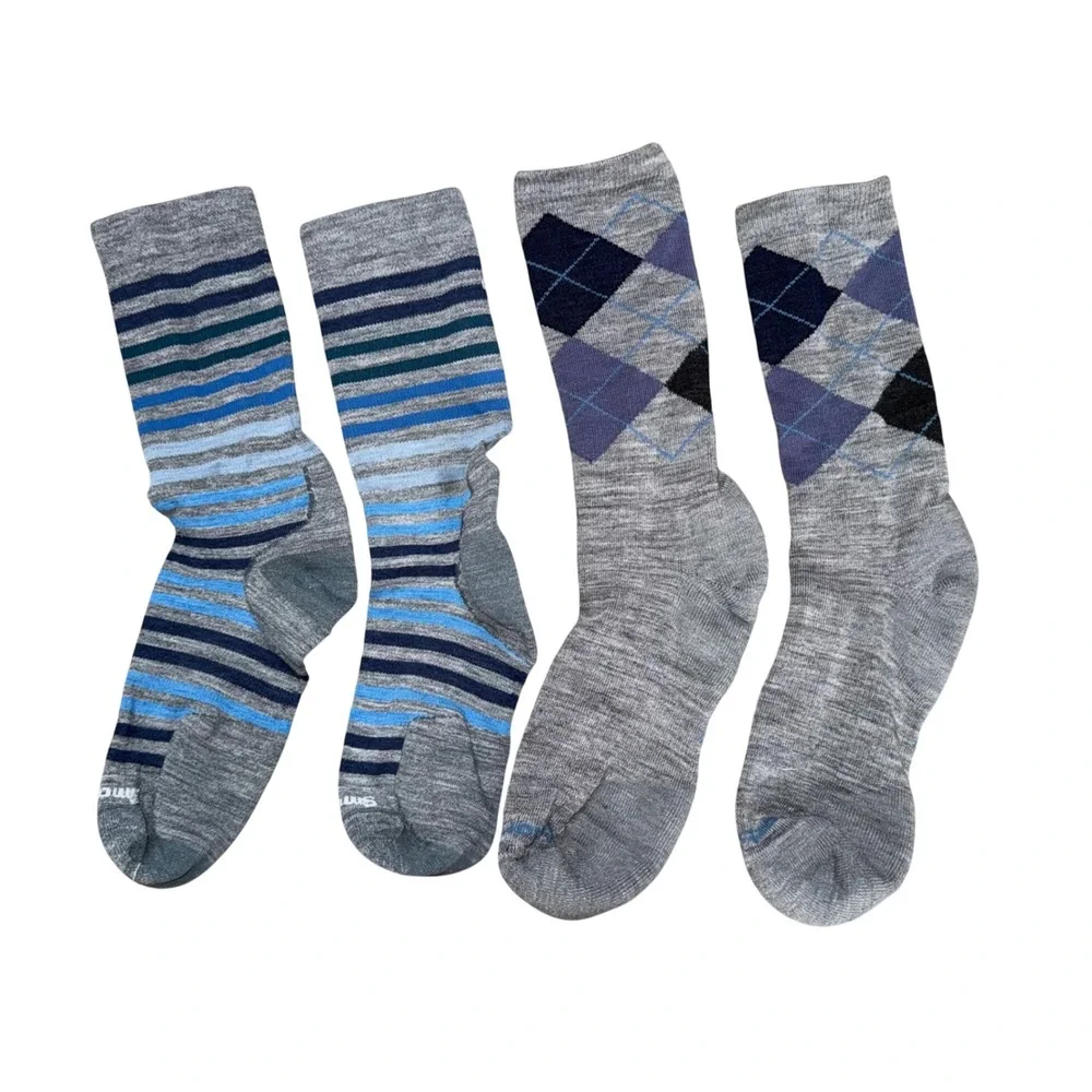 Smartwool Crew Socks Bundle Womens M Gray Blue Excellent Argyle Striped Merino
